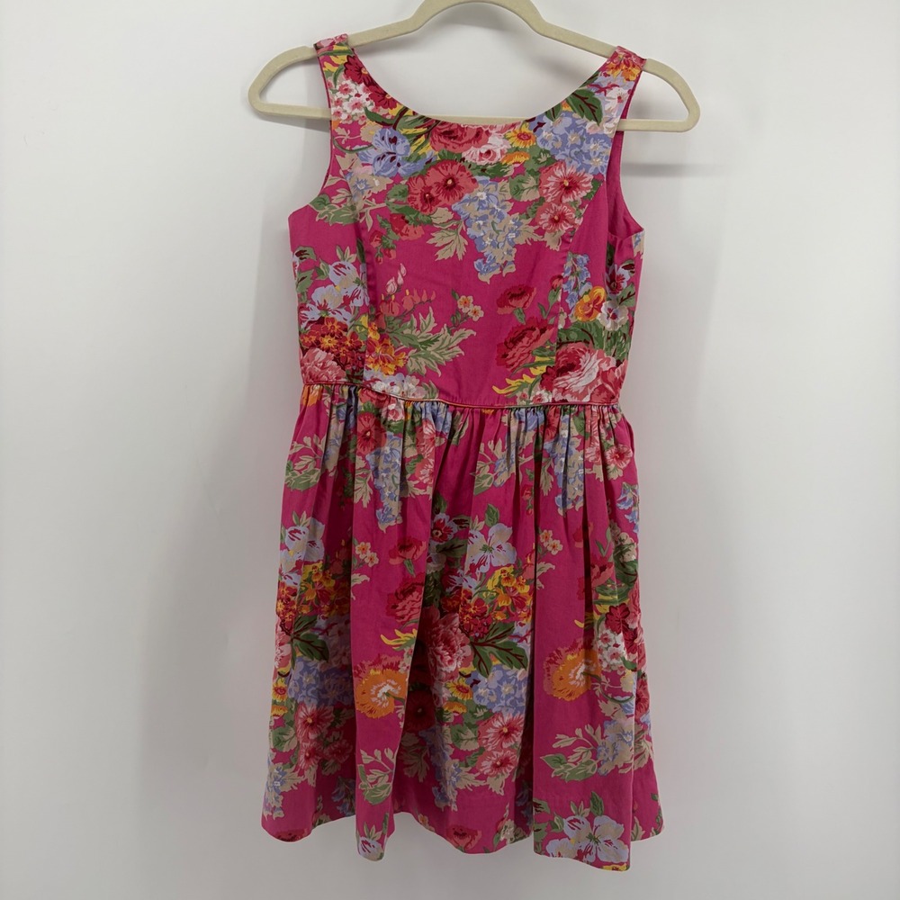 Polo Ralph Lauren Girls 14 Pink Floral Fit & Flare Sleeveless Cotton Dress